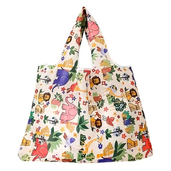 Foldable Compact Animal Garden Print Reusable Grocery Tote Shopping Bag - Picture 1 of 2